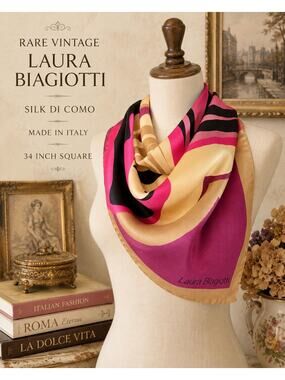 Rare Vintage Laura Biagiotti Silk Di Como Italian Scarf Abstract Print 34x34